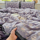 Yeknu  A-Class Wrinkled Yarn Lace Bedding Sets New Printing Skin-Friendly Cotton Soft Duvet Cover Kit Double Bed Summer Comforter Set