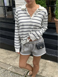 Yeknu  Autumn Pullover Knitted T-Shirts Women Striped Print Fashion Casual Loose Ladies Blouses Korean Style Woman Sweaters Tops