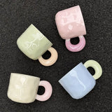 Yeknu  Splicing Colors Coffee Mug Ceramic Water Cup Korean Milk Mug with Spoon Portable Gift Box Chirstmas Birthday Gift for Girl Kids