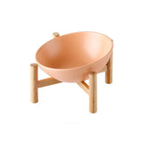 Yeknu  Ceramic Round Pet Bowls, Home Removable Cat Food Bowl With Frame 45° Tilted Design Wood Bottom Pets Drinking Feed Tableware, 1Pc
