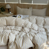 Yeknu Ins Nordic Bedding Set Striped Pure Cotton Duvet Cover Set Skin-Friendly Single Twin Full Queen Size Flat & Fitted Sheets Set