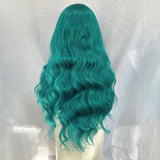 Yeknu  Long Green Body Wave Lace Front Wigs for Women Middle Part Blue Curly Wavy Syntehtic 13X4 Glueless Pre Plucked Cosplay Party Use