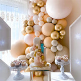 Yeknu 102Pcs Nude Blush Balloon Garland Double Stuffed Ivory Apricot Gold Metallic Balloons for Neutral Gender Reveal Boho Party Decor