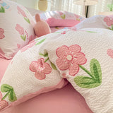 Yeknu  Korean Style Seersucker  Washed cotton Bedding Set  Girls Twin Queen Size Duvet Cover   Bed Linens Kids Fashion