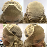 Yeknu  Long Curly Wavy Ash Blonde Synthetic Hair Free part Loose Body Wave Strawberry Blonde 13X4 Lace Front Wigs for Women Daily Party