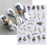 Yeknu - Laser Gold Leaves Nail Sticker Geometry Flowers Butterfly Adhesive Nails Slider Glitter Leaf Spring Manicure Decals FBSTZ-SJ020