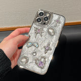 Yeknu  Luxury Plating 3D Butterfly Star Phone Case For iPhone 12 13 14 11 15 Pro Max X XR TPU Glitter Cover For iPhone 14Pro 13 Pro Max
