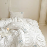 Yeknu Ruffles Pleated White Duvet Cover Set Double Queen King Twin Cotton Microfiber Bedding Set Flat/Fitted Sheet Pillowcases