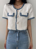 Yeknu  Spring Summer New Tops Women Print Fringe Patchwork Fashion Short Sleeve Korean Style Ladies Cropped Coats Loose Woman Tops