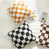 Yeknu  Checkerboard Plaid Plush Cushion Cover Knitted Car Sofa Throw Pillow Cover  Short Fleece Pillowcase Cushion for Sofa Bed Decor