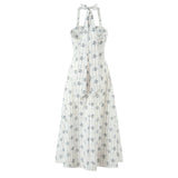 Yeknu  Summer New Women's Dress Bohemian Print Halter Neck Button Midi Dresses Casual Holiday Hollow Back Beach Dress