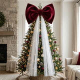 Yeknu  Home Decor Mesh Tulle Large Velvet Christmas Bow New Year Pendant Christmas Tree Topper Bow Ornaments Xmas Vibe Decor Bow Party