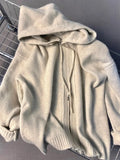 Yeknu  Women Grey Hoodie Cardigan Sweater Vintage 2000s Jumper Knitwear Sweatshits Long Sleeves Oversize Cashmere Sweater Autumn