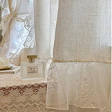 Yeknu  1Pc,Beige Linen-like Semi-Shade Curtains with White Ruffled Lace Trim, Suitable For Bedrooms,   French Romantic Living Room Wind
