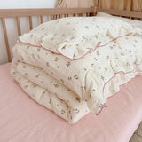 Yeknu INS Princess Ruffle Edge Gauze 100% Cotton Pillow Case Breathable Duvet Cover Without Filler 3PCS Floral Home Bedding Set