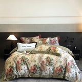 Yeknu 1000TC Egyptian Cotton Vintage Oil Painting Style Flowers Print Bedding Set Duvet Cover Flat/Fitted Bed Sheet Pillowcase 4Pcs