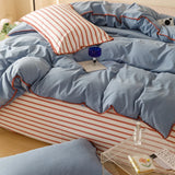Yeknu Striped Girls Flower Bedding Sets, Washed Cotton Bed Linens, Soft Quilt Cover Sheet Set, Simple Bedspread, Home Textiles