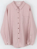 Yeknu  Spring Shirts Women Pink Striped Print Fashion Korean Style Loose Ladies Blouses Long Sleeve Casual Woman Shirt