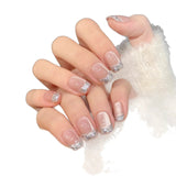 Yeknu  10pcs French Diamond Silk Handmade Press on Nails Cat's Eye Full Coverage Nail Tips for Women&Girl Removable Wearable Fake Nail