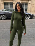 Yeknu Fashion Casual Women Jumpsuit Y2K Streetwear 2024 New Long Sleeve Solid One Piece Fitness Sports Bodysuit Tight Fitting Overall