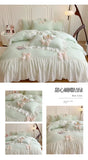 Yeknu French Princess Style Bedding Sets Ruffle Lace Bow Quilt Cover Romantic Bedclothes Decor Woman Girls Bedroom Duvet Cover 4pcs