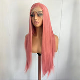 Yeknu  Light Pink Long Silky Straight 13X4 Lace Front Synthetic Wigs for Women Natural Hairline Heat Resistant Fiber Party Cosplay Use