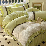Yeknu  Princess Style Bedding Sets Queen Sizes Duvet Cover Skin Friendly Stereoscopic Feel Double Stitched Bed Skirt For Sleeping Naked