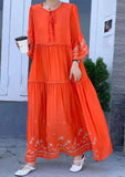 Yeknu  Summer A-Line Long Dress Women Embroidery Fashion Ruffle Pleated Patchwork Loose Ladies Dresses Korean Style Woman Dress
