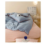Yeknu Stripe Color Collision Shell Embroidery Student Dormitory Solid Color Four Piece Set