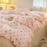 Yeknu 2025 Princess Style Bedding Sets Ruffle Lace Bow Quilt Cover Romantic Bedclothes Decor Woman Girls Bedroom Duvet Cover 4pcs