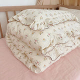 Yeknu INS Princess Ruffle Edge Gauze 100% Cotton Pillow Case Breathable Duvet Cover Without Filler 3PCS Floral Home Bedding Set