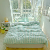 Yeknu Nordic Bedding Set Ins Popular Striped Duvet Cover Set Bed Sheets Set Single Twin Full Queen Size Skin-Friendly Soft Bedding
