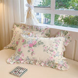 Yeknu 2pcs Flower Prints Ruffles 100% Cotton Pillowcases 48x74cm Sizes Cushion Cover for Bed Floral Style Adults Kids Pillowslip 베개커버