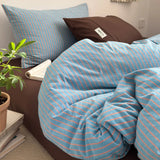 Yeknu Simple Style Bedding Set Nordic Striped Duvet Cover Set 100% Cotton Flat Sheet Single Twin Size Double Bed Sheet Set For Bedroom