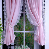 Yeknu  Korean Pink Lace Sheer Curtains for Living Room, Thick Short Tulle Curtain for Kitchen Bathroom Cupboard, Elegant Window Decor