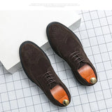 Yeknu  Large Size Abrasive Leather Brock Carved Business Dress Shoes for Men Round Head Lace-up Casual Shoes  New