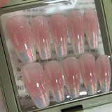 Yeknu 10Pcs Cat Eye Handmade Press On Nails with Gradient Design False Nails Full Cover French Ballerina Wearable Artificial Nail Tips