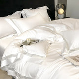 Yeknu 4Pcs Luxury 1000TC Egyptian Cotton White Hotel Style Bedding Set Hollow Wide Edge Duvet Cover Bed Sheet Fitted Sheet Pillowcases