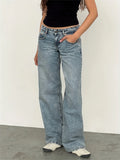Yeknu  New women's solid-color washed straight-leg jeans, low-waisted, simple, versatile, fashionable, comfortable and loose for goin