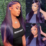 Yeknu  Dark Purple Long Silky Straight Synthetic Hair Free Part Glueless 13X4 Lace Front Colored Wigs for Women Daily Party Cosplay
