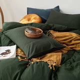 Yeknu Dark Green Duvet Cover 100% Jersey Knit Cotton Duvet Cover Queen Olive Green Comforter Bedding Quilt Cover with 2 Pillowcases