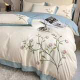 Yeknu Washed Cotton Embroidery Bedroom Four-piece Set Full Quilt Cover Princess Style Queen Bed Sheet King Bedding Three-piece Bedding