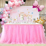 Yeknu  Sheer Table Skirt Tablecloth 3-Ply with LED Lights Premium Gold Edge Wedding Party Cake Table Decoration