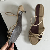 Yeknu  New Summer Design Narrow Band Open Toe Sandals Women Slippers Fashion Thin Low Heels Party Dress Casual Shoes