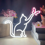 Yeknu  LED Cat Butterfly Neon Signs Lights USB Operated 3D Wall Art Home Decor Hanging Signs Lamp for Living Room Bedroom Gifts Kids