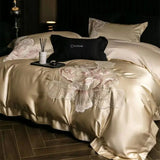 Yeknu High Precision Damask Egyptian Cotton Flowers Embroidery Luxury Bedding Set Duvet Cover Flat/Fitted Bed Sheet Pillowcasess 4Pcs