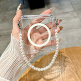 Yeknu  for Magsafe Wrist Chain Transparent Case for Samsung Galaxy Z Flip 7 6 5 4 3 ZFlip Bracelet Hard PC Shockproof Ins Korean Cover