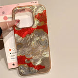 Yeknu  Retro Amber Texture Laser Phone Case For iPhone 11 12 13 14 15 16 Pro Max XS X XR 7 8 Plus 16E SE Flower Pattern Cover