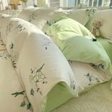 Yeknu  Romantic Elegant Bedding Set Soft Chic Floral Blossom Print Duvet Cover Skin Friendly Bed Sheet Pillowcases 4Pcs Twin Queen King