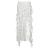 Yeknu  SylCue Mesh Patchwork Skirts Women Skinny Irregular Ruched Side Split Personality Niche Look Thinner Wild Street Style Bottoms